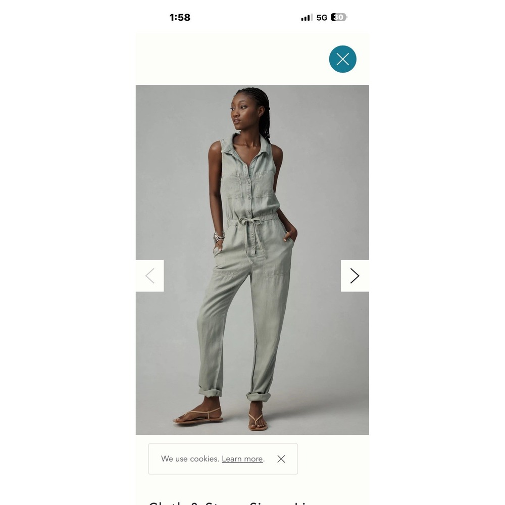 New Anthropologie Cloth & Stone Sierra Linen Pocket Jumpsuit Green XS
